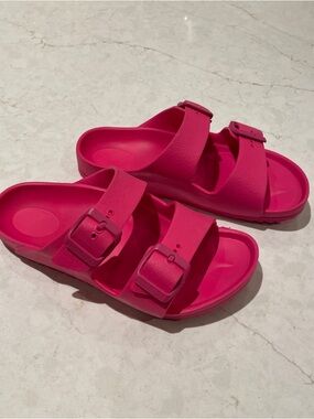 Birkenstock Women's/kids Bright Pink Two-Buckle Arizona EVA Slides size 33